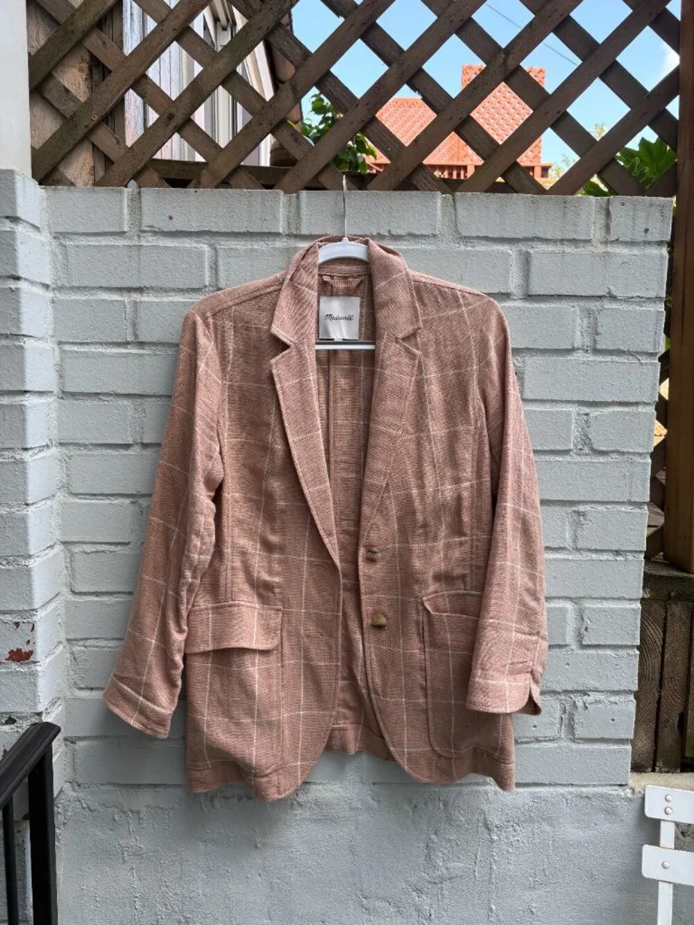 Oversized Peach Checked Linen Madewell Blazer